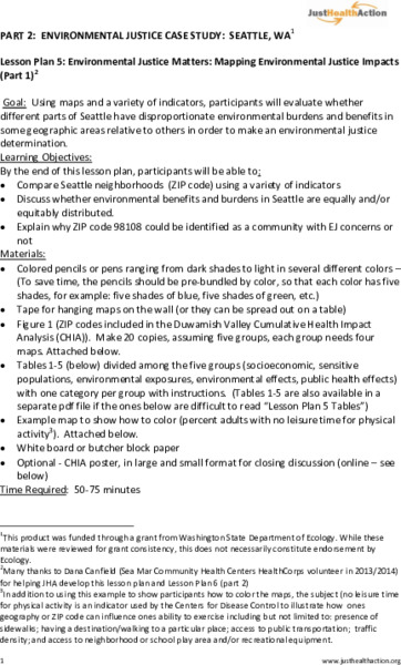 Environmental Justice Matters: Mapping Environmental Justice Impacts (Part 1) Lesson Plan