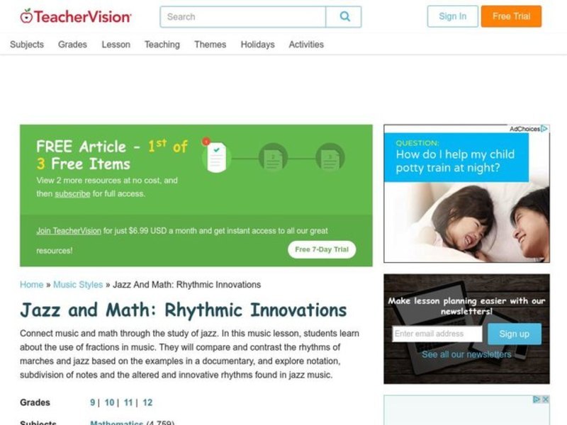 Jazz and Math: Rhythmic Innovations Lesson Plan