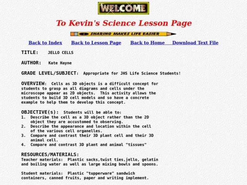 Jello Cells Lesson Plan