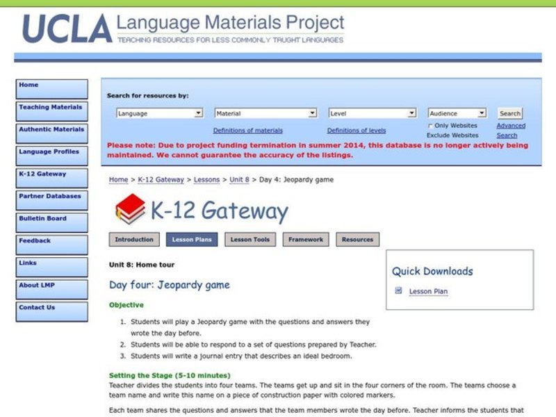 Jeopardy Game Lesson Plan