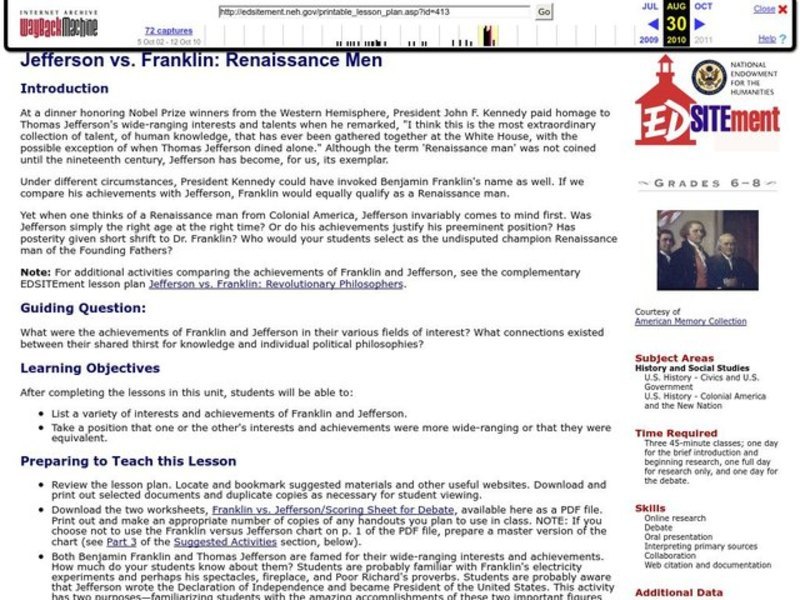 Jefferson vs. Franklin: Renaissance Men Lesson Plan