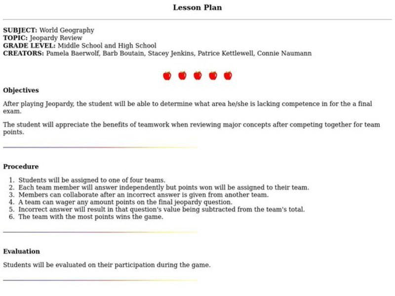 Jeopardy Review Lesson Plan