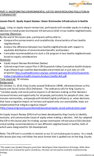 Equity Impact Review: Green Stormwater Infrastructure in Seattle Lesson Plan