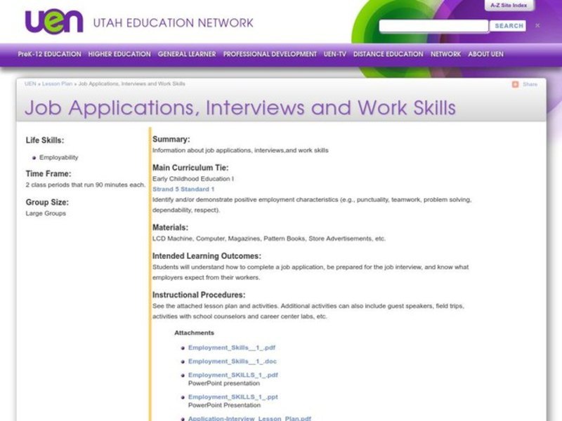 Job Applications, Interviews and Work Skills Lesson Plan