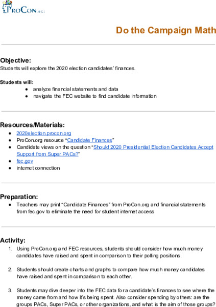 Do the Campaign Math Lesson Plan