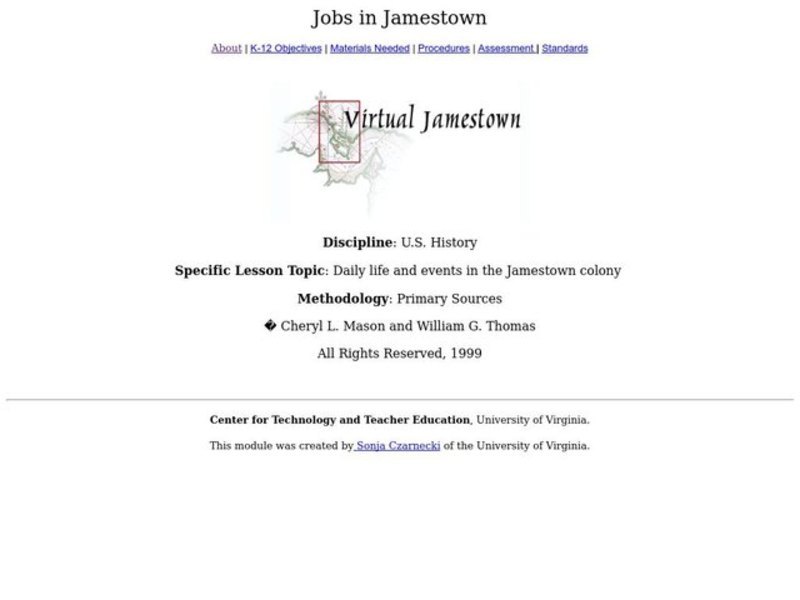 Jobs in Jamestown Lesson Plan