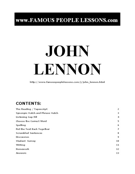 John Lennon Worksheet