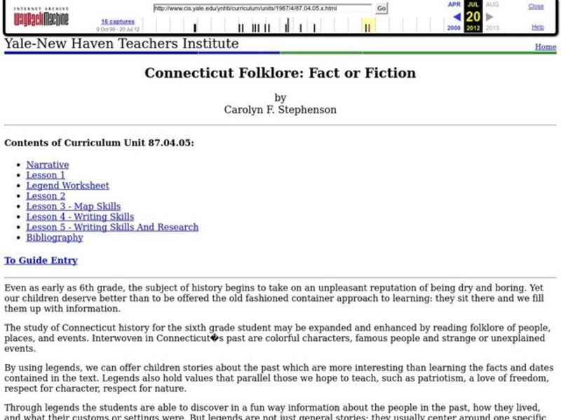 Connecticut Folklore: Fact or Fiction Lesson Plan