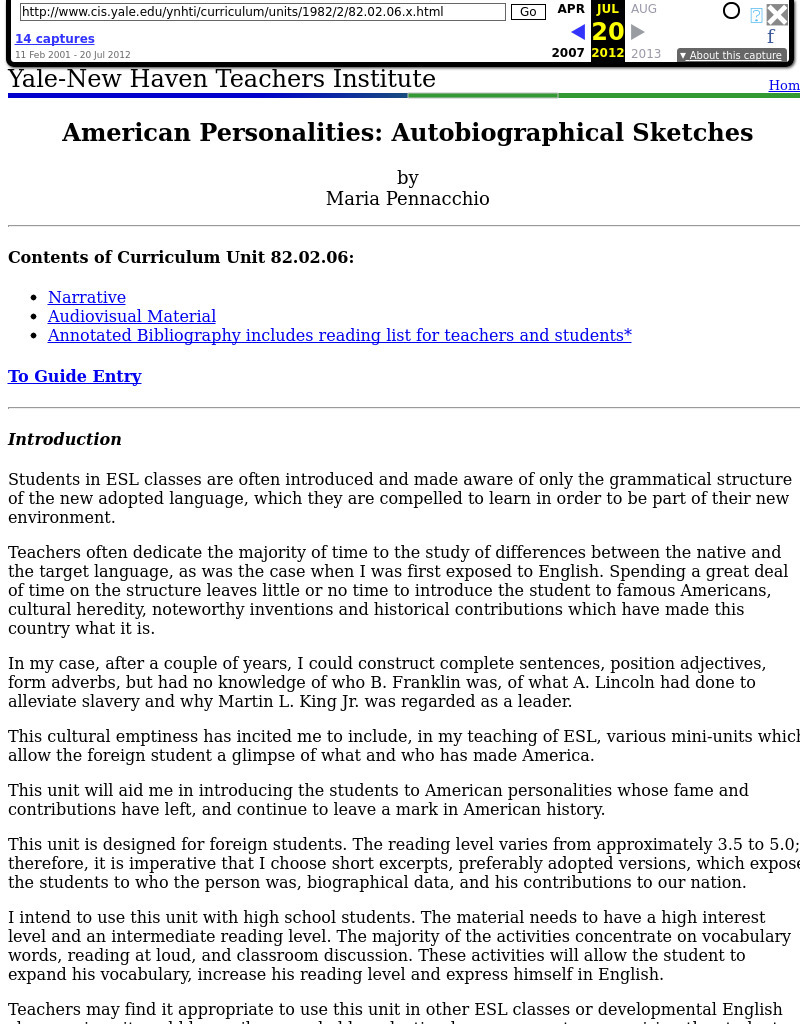 American Personalities: Autobiographical Sketches Lesson Plan
