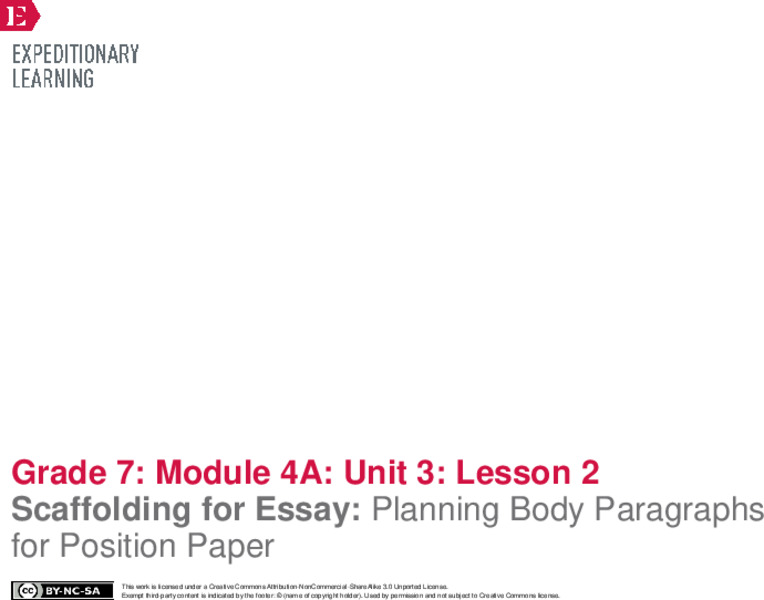 Scaffolding for Essay: Planning Body Paragraphs for Position Paper Lesson Plan