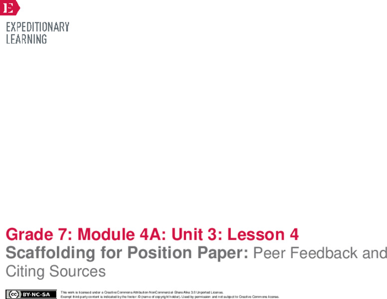 Scaffolding for Position Paper: Peer Feedback and Citing Sources Lesson Plan
