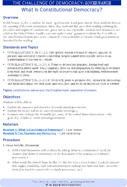 What Is Constitutional Democracy? Lesson Plan