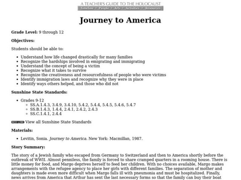 Journey to America Lesson Plan