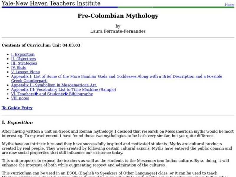 Pre-Colombian Mythology Lesson Plan