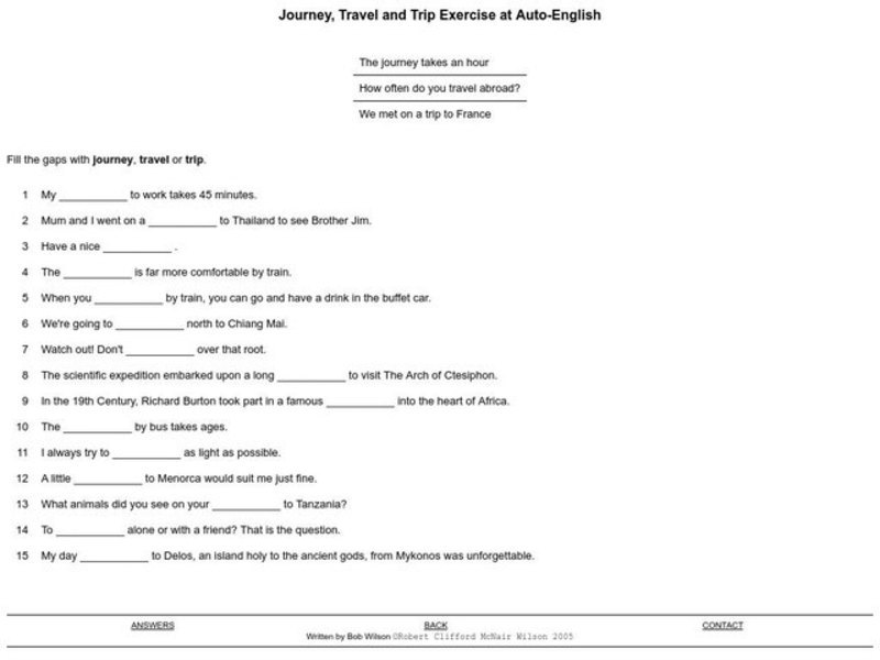 Journey, Travel and Trip Exercise Interactive