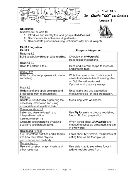 Jr. Chef Club Lesson Plan