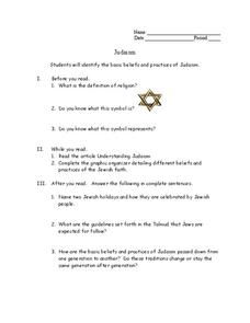 Judaism Worksheet