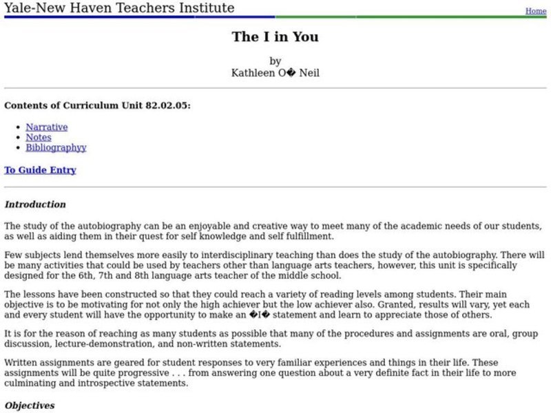 The I in You Lesson Plan