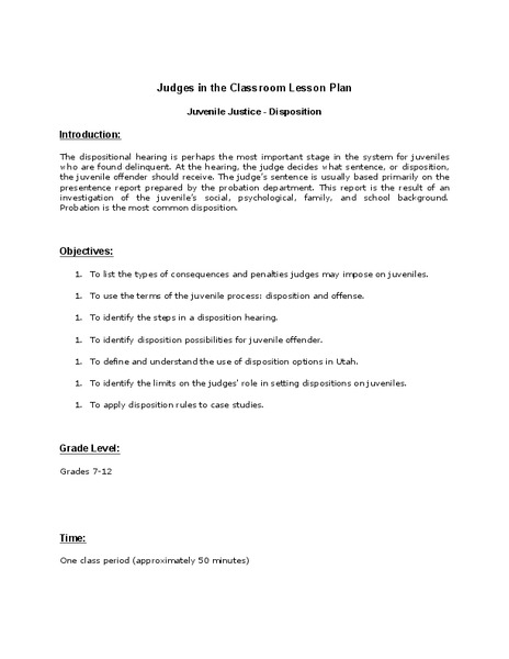 Judges in the Classroom Lesson Plan
