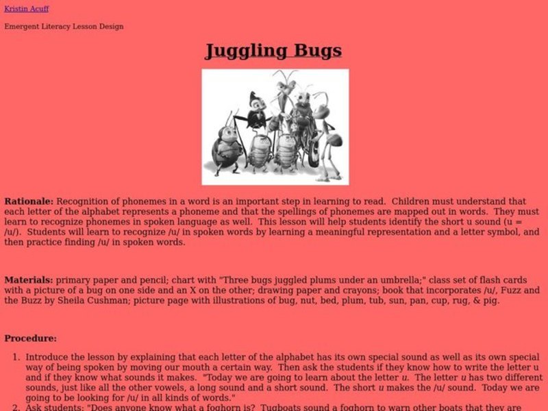 Juggling Bugs Lesson Plan