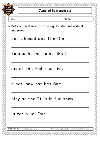 Jumbled Sentences Worksheet