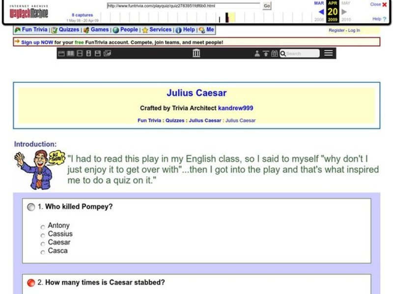 Julius Caesar: Fun Trivia Quiz Worksheet
