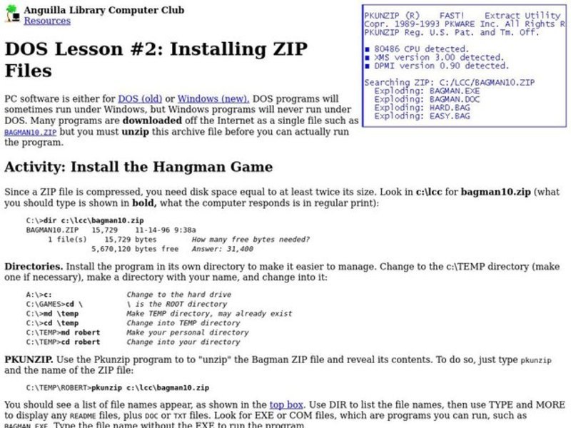 DOS Lesson: Installing ZIP Files Lesson Plan