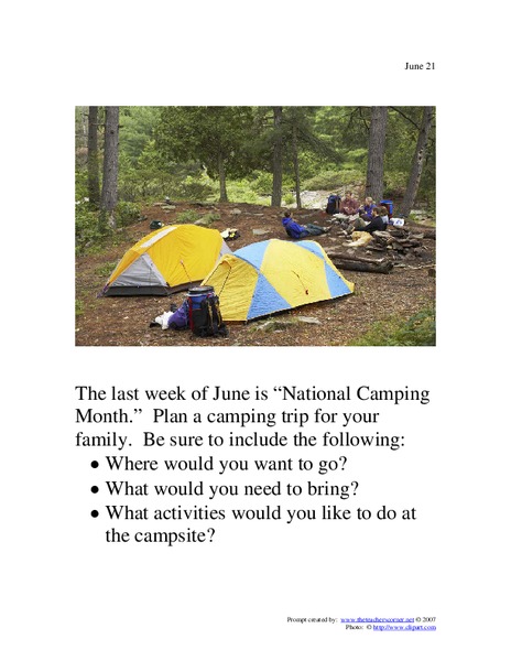 June 21st Writing Prompt Worksheet