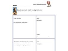Jungle Animals Math Word Problems Worksheet
