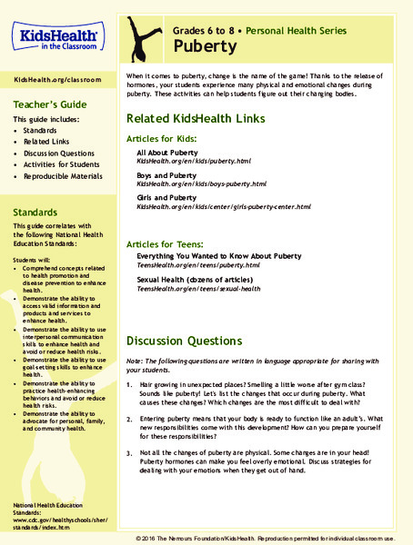 Puberty: Grades 6-8 Lesson Plan