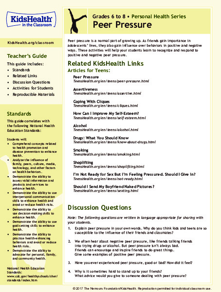 Peer Pressure: Grades 6-8 Lesson Plan