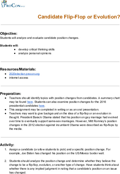 Candidate Flip-Flop or Evolution? Lesson Plan