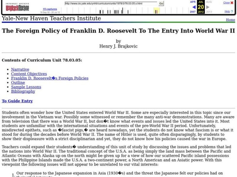 The Foreign Policy of Franklin D. Roosevelt To The Entry Into World War Ii Lesson Plan