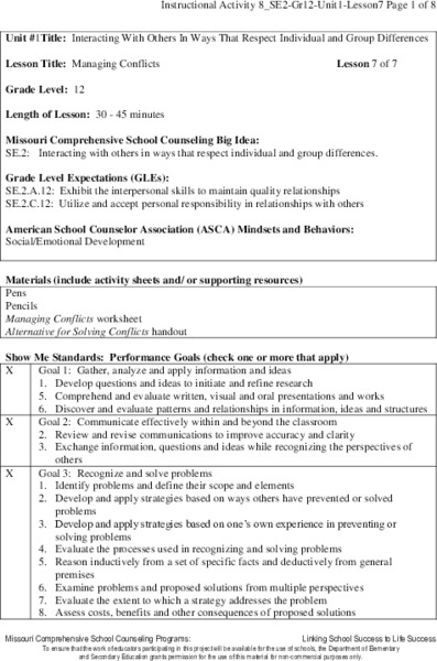 Managing Conflicts Lesson Plan