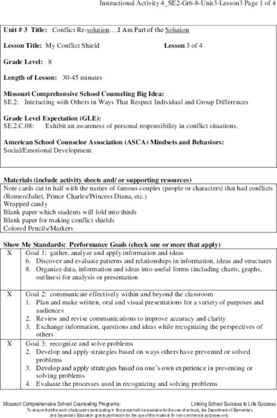 My Conflict Shield Lesson Plan