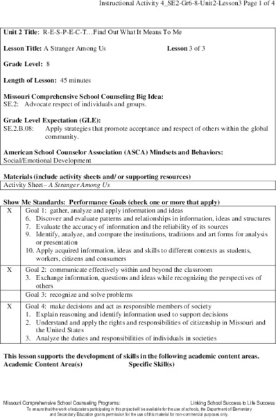 A Stranger Among Us Lesson Plan