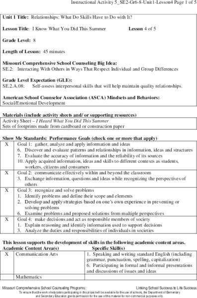 I Know What You Did This Summer Lesson Plan