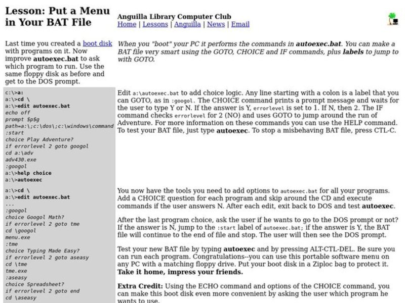 Put a Menu in Your BAT File Lesson Plan