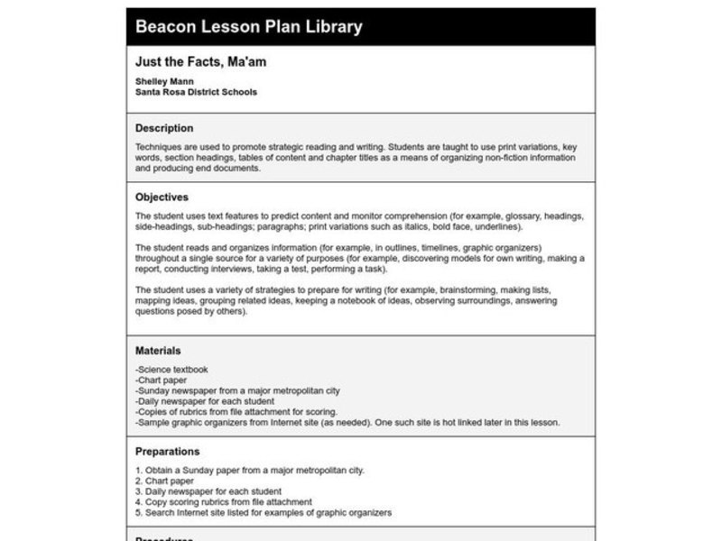 Just the Facts, Ma'am Lesson Plan