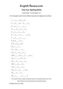 Just Vowels - Around Derby, UK Worksheet