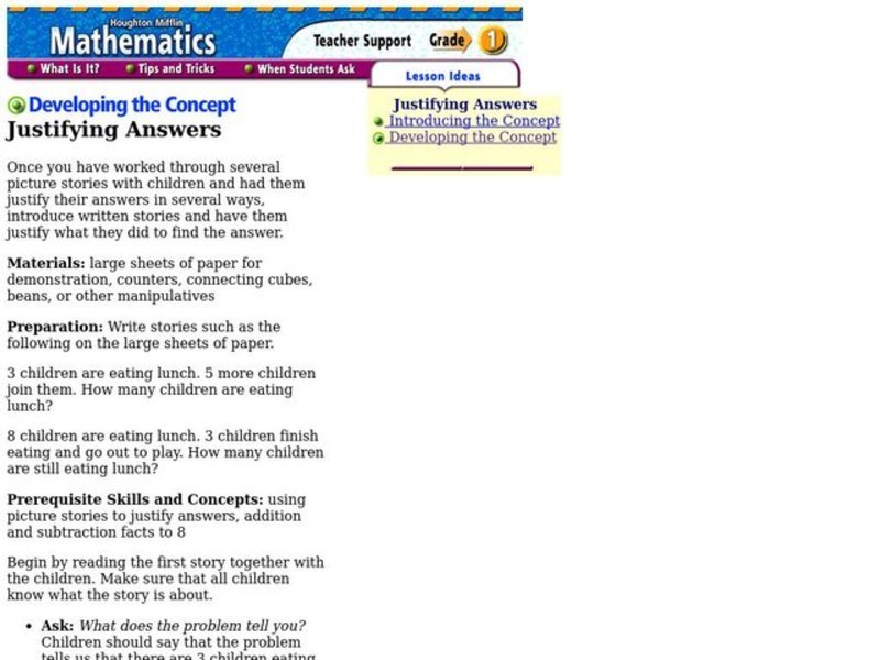 Justifying Answers Lesson Plan