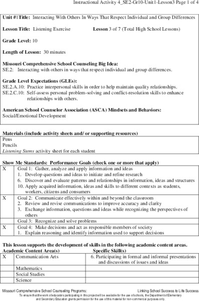 Listening Exercise Lesson Plan