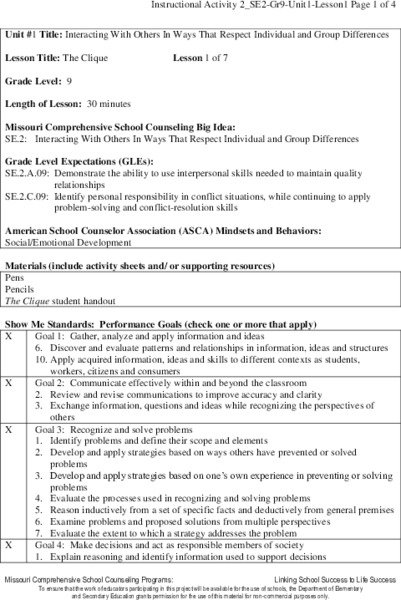 The Clique Lesson Plan