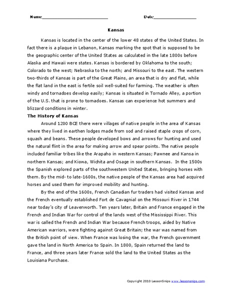 Kansas Worksheet