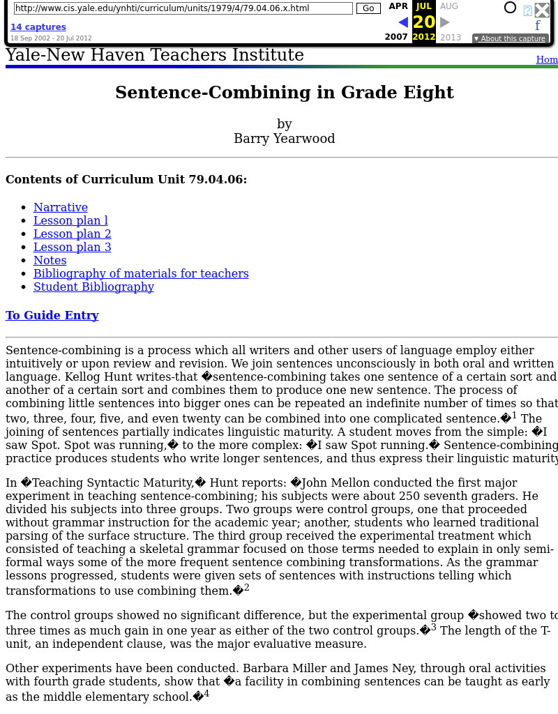 Sentence-Combining in Grade Eight Lesson Plan