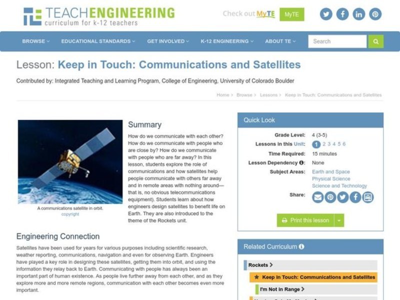 Keep in Touch: Communications and Satellites Lesson Plan