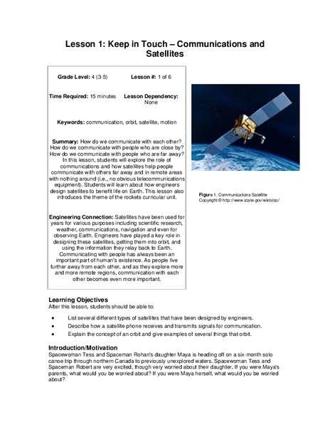 Keep In Touch: Communications and Satellites Lesson Plan