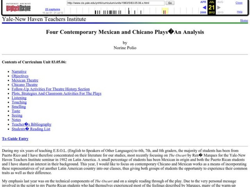 Four Contemporary Mexican and Chicano Plays-An Analysis Lesson Plan
