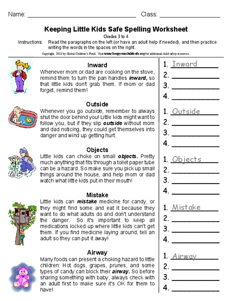Keeping Little Kids Safe Spelling Worksheet Worksheet