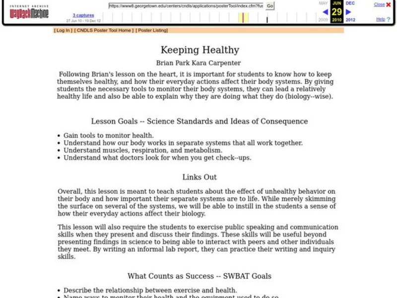 Keeping Healthy Lesson Plan